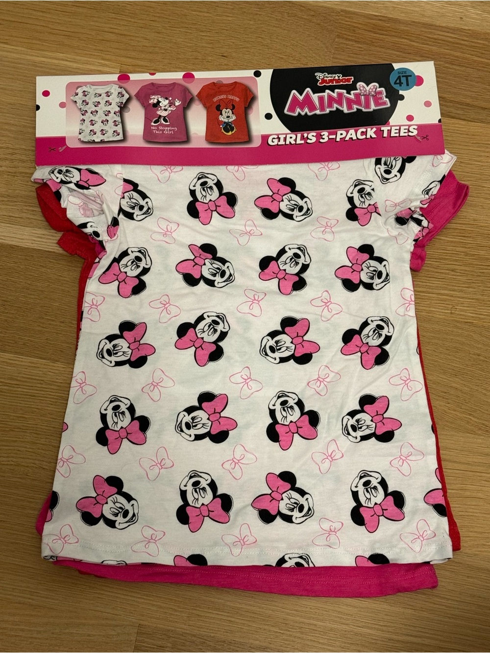 Disney 3-Pack Girls' Minnie Tees - Pink & White (4T) read description